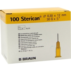 Aguja hipodérmica Sterican 0,30 x 12 mm 30 G 1/2. Caja de 100