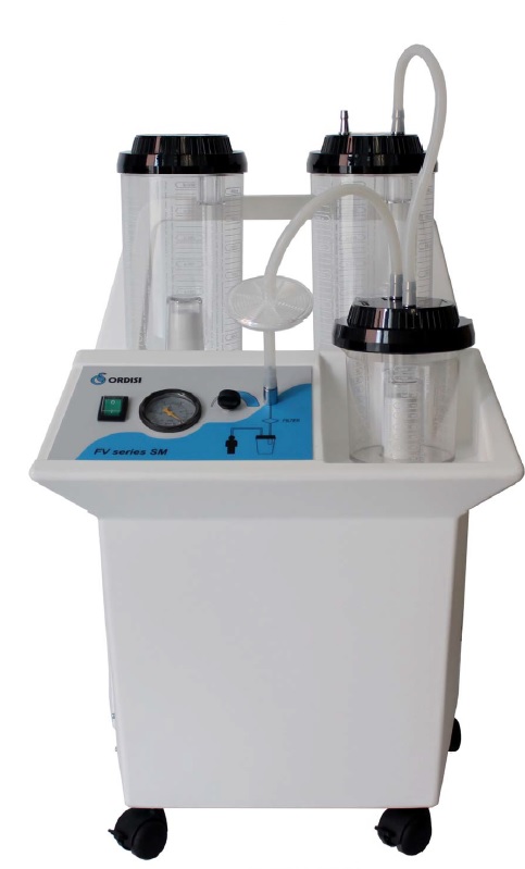 Aspirador quirúrgico mod. FV 90L/min. 2 frascos de policarbonato de 1 litro + 1 frasco de seguridad de 1 litro