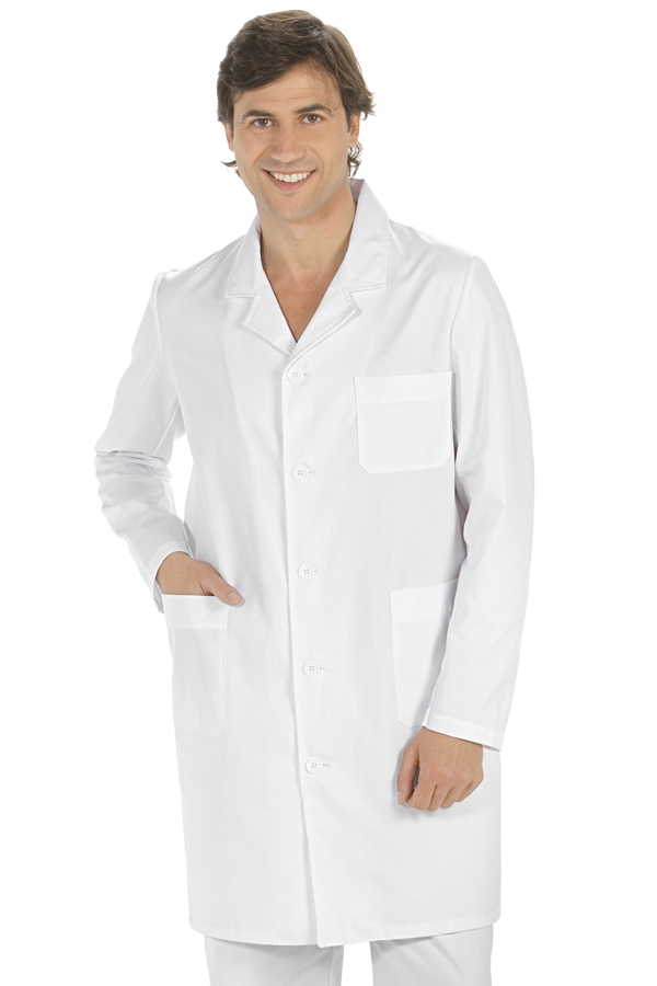 Bata de manga larga con 3 bolsillos para hombre, color blanco. Varias tallas Bata de manga larga con 3 bolsillos para hombre, color blanco. Varias tallas