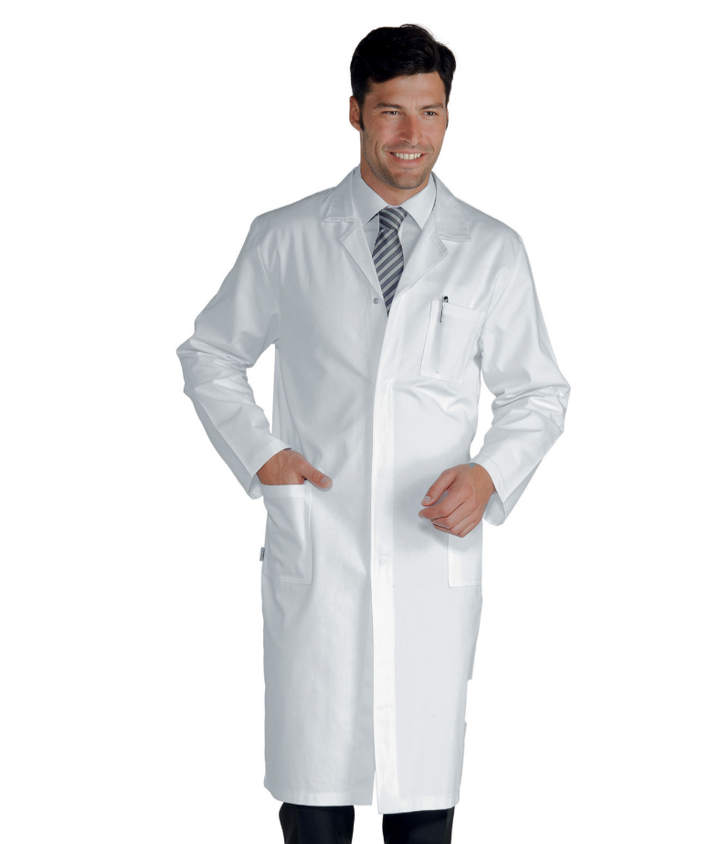Bata médico caballero, color blanco, 100% algodón, 190gr, varias tallas