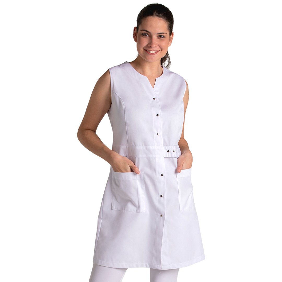 Blouse sans manches pour femme avec crochets, 2 poches. Plusieurs tailles et couleurs