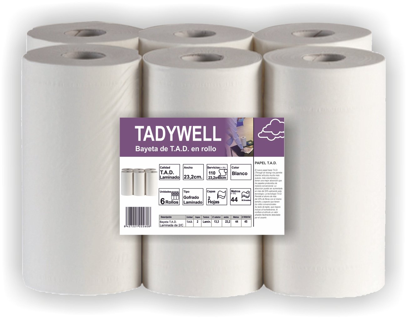 Bayeta desechable en rollo, 2 capas. 6 rollos Bayeta desechable en rollo, 2 capas. 6 rollos