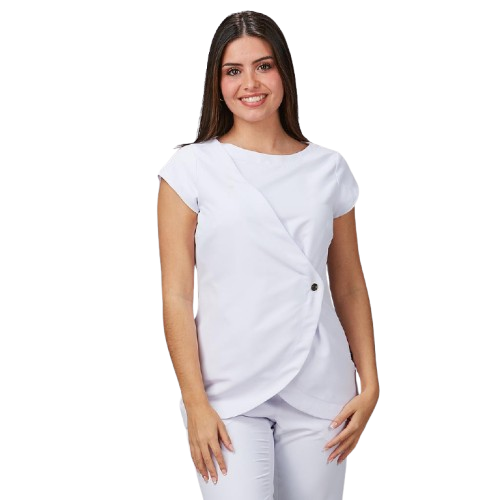 Blouse à manches courtes pour femme, fermeture croisée. Plusieurs tailles et couleurs.