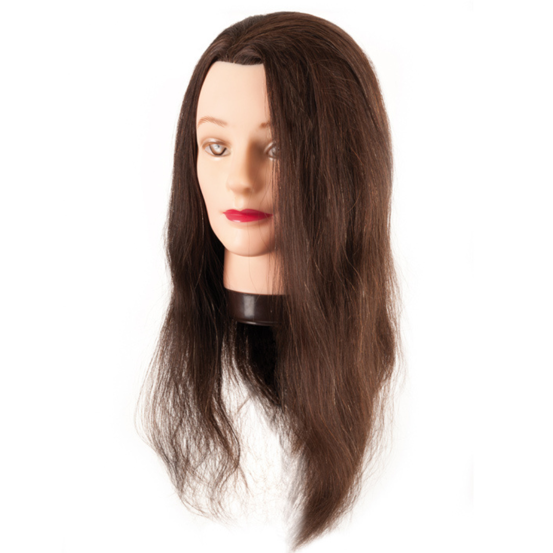Cabeza de maniquí con cabello castaño natural y soporte, 45 - 50 cm Cabeza de maniquí con cabello castaño natural y soporte, 45 - 50 cm