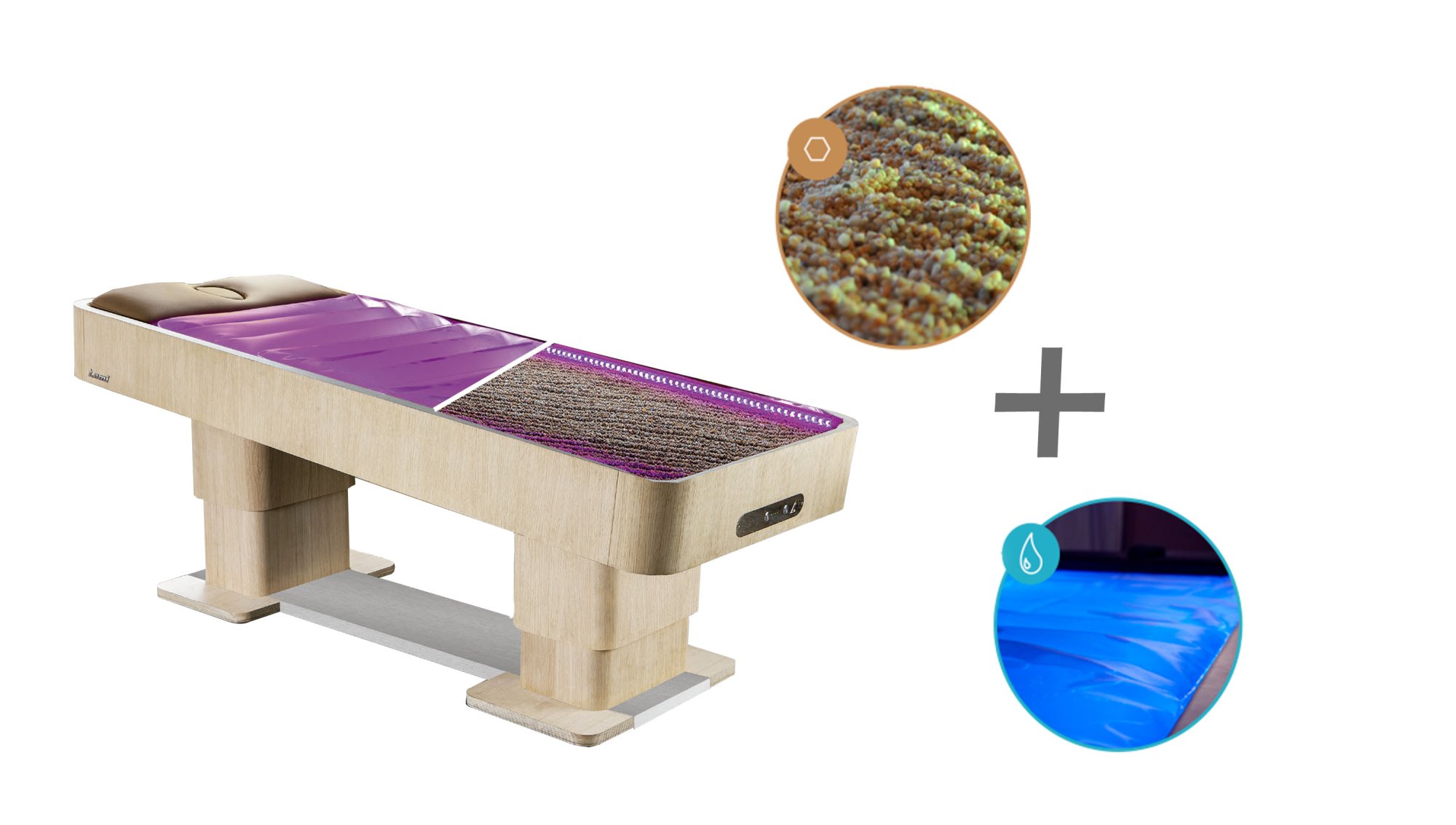 Camilla de SPA Deluxe Lemi Dream. Base Roble Natural y Pack colchón agua + Pack cuarzo Camilla de SPA Deluxe Lemi Dream. Base Roble Natural y Pack colchón agua + Pack cuarzo