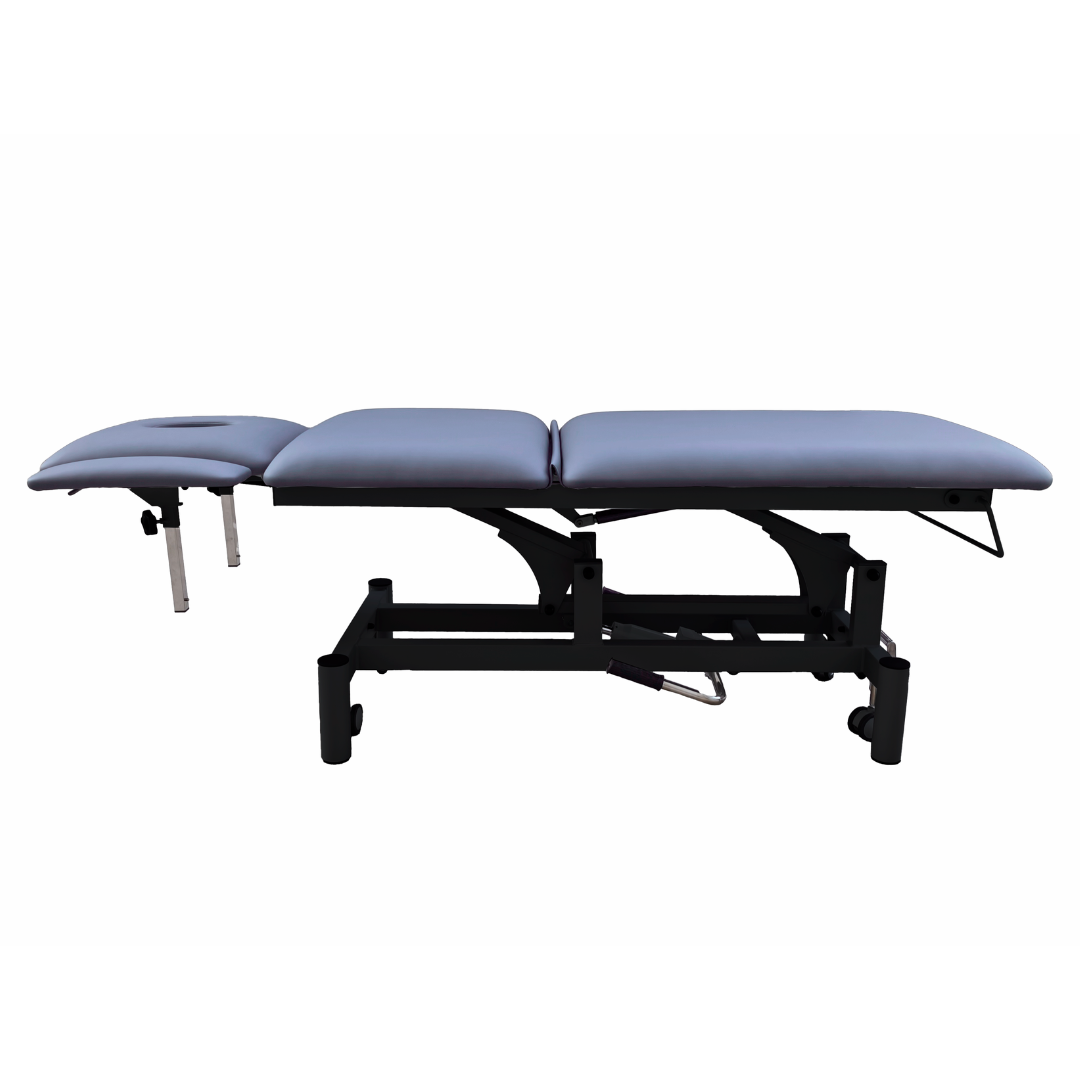 Camilla hidráulica de 5 cuerpos para fisioterapia, 191 x 72 cm. Base negra, tapizado de varios colores Camilla hidráulica de 5 cuerpos para fisioterapia, 191 x 72 cm. Base negra, tapizado de varios colores