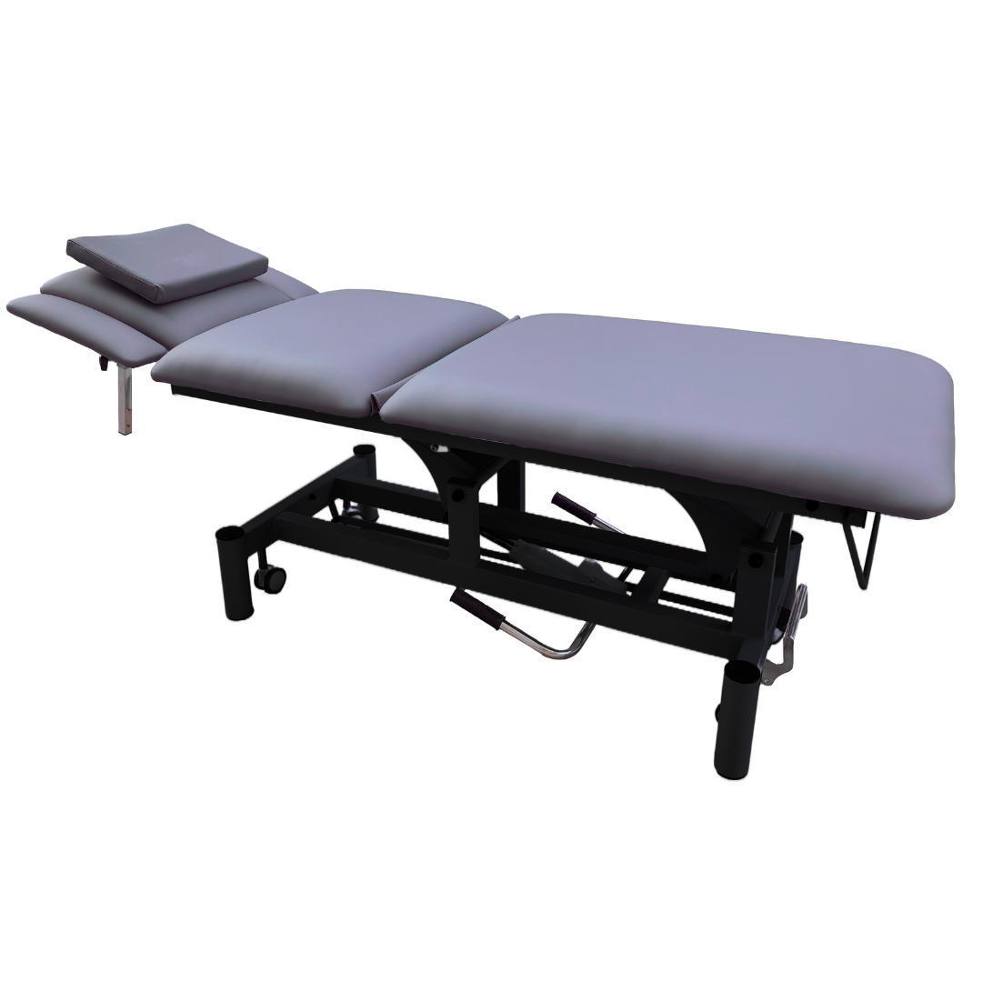 Camilla hidráulica de 5 cuerpos para fisioterapia, 191 x 72 cm. Base negra, tapizado de varios colores Camilla hidráulica de 5 cuerpos para fisioterapia, 191 x 72 cm. Base negra, tapizado de varios colores