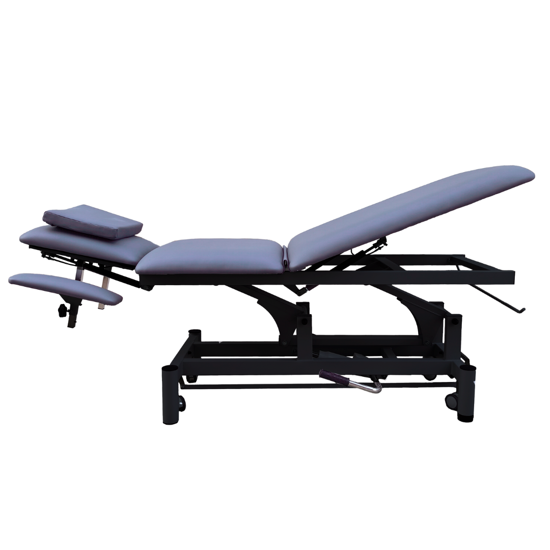 Camilla hidráulica de 5 cuerpos para fisioterapia, 191 x 72 cm. Base negra, tapizado de varios colores Camilla hidráulica de 5 cuerpos para fisioterapia, 191 x 72 cm. Base negra, tapizado de varios colores