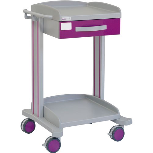 Carro hospitalario multifuncional, 1 cajón superior, empujador, bandeja inferior en ABS. Varios colores Carro hospitalario multifuncional, 1 cajón superior, empujador, bandeja inferior en ABS. Varios colores