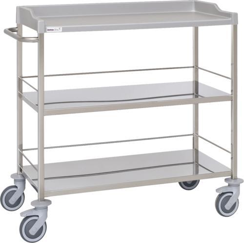 Carro hospitalario multifuncional, acero inox., 3 entrepaños, empujador Carro hospitalario multifuncional, acero inox., 3 entrepaños, empujador