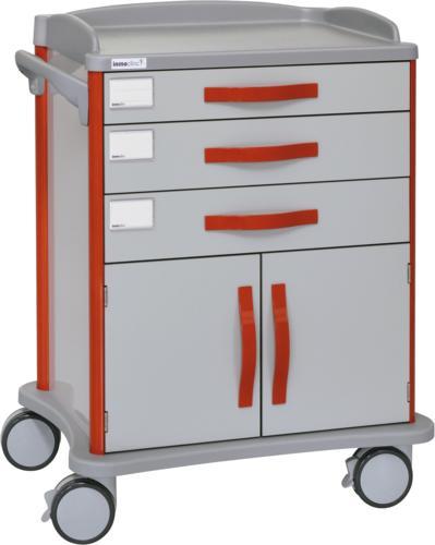 Carro médico multifuncional, incluye panel con guías para cestas o estantes Carro médico multifuncional, incluye panel con guías para cestas o estantes