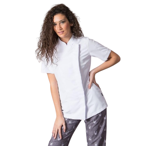 Veste de cuisine à manches courtes pour femme, fermeture croisée. Plusieurs tailles et couleurs