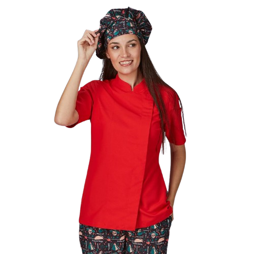 Veste de cuisine à manches courtes pour femme, fermeture croisée. Plusieurs tailles et couleurs