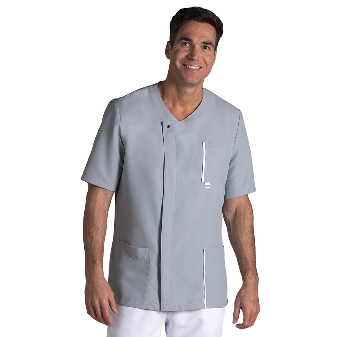 Short sleeve jacket for men with 3 pockets, 100% polyester. Various sizes and colors.