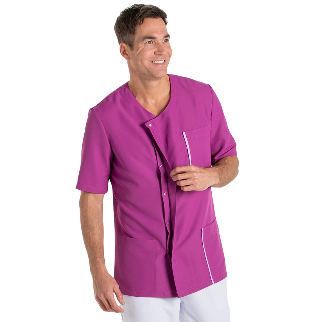 Short sleeve jacket for men with 3 pockets, 100% polyester. Various sizes and colors.
