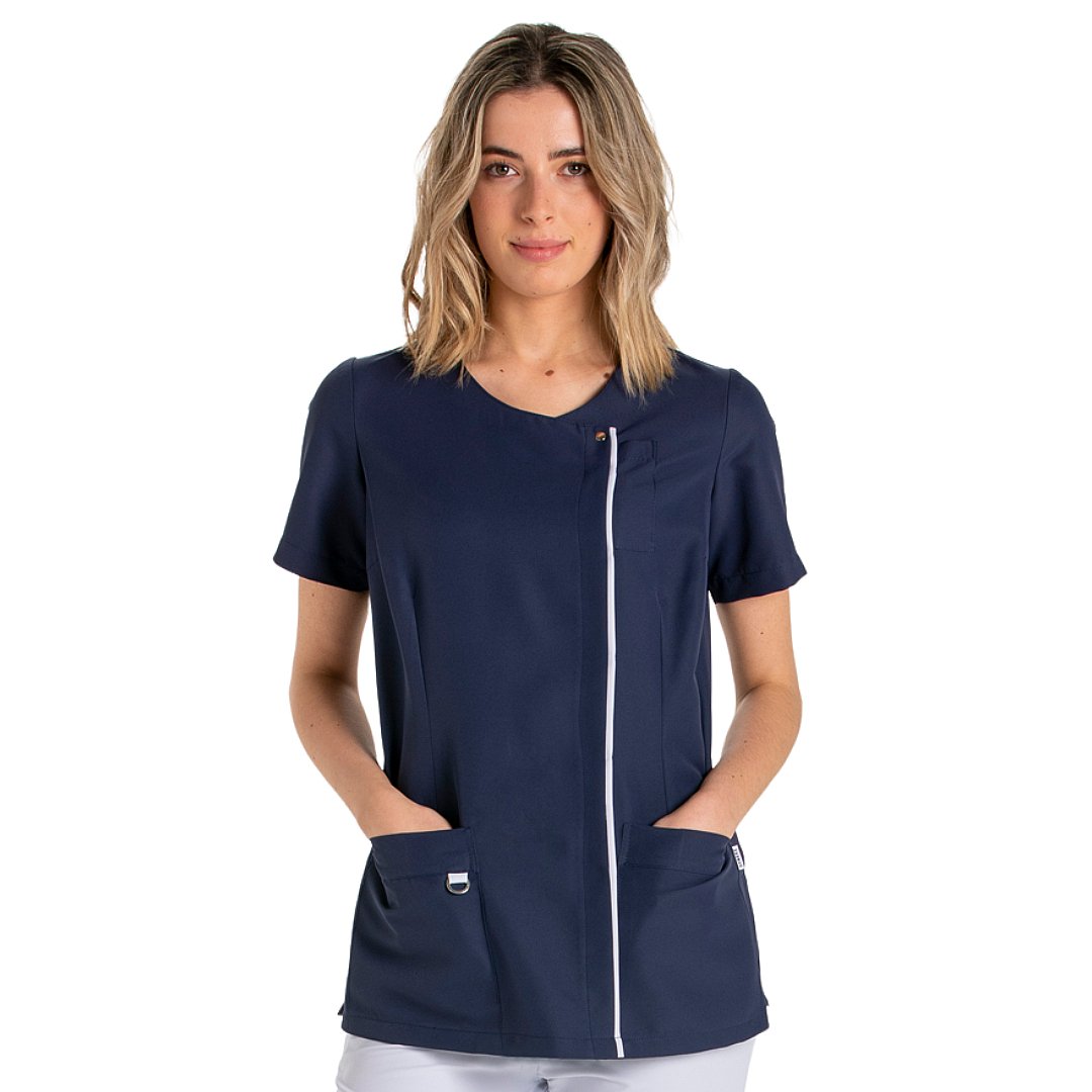 Short sleeve jacket for women with 3 pockets, 100% polyester. Various sizes and colors.
