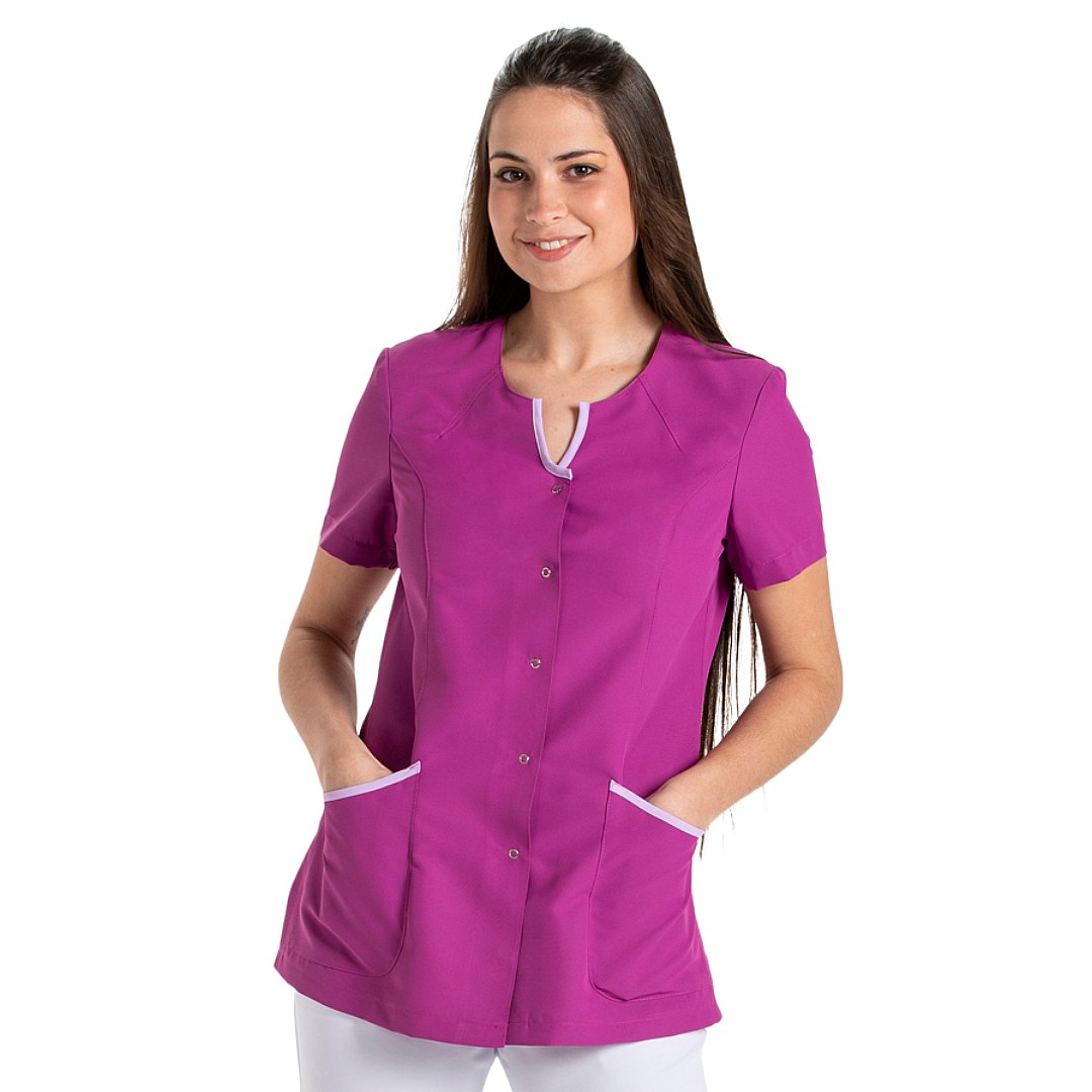 Veste à manches courtes pour femme avec agrafes et bordure décorative. Plusieurs tailles et couleurs