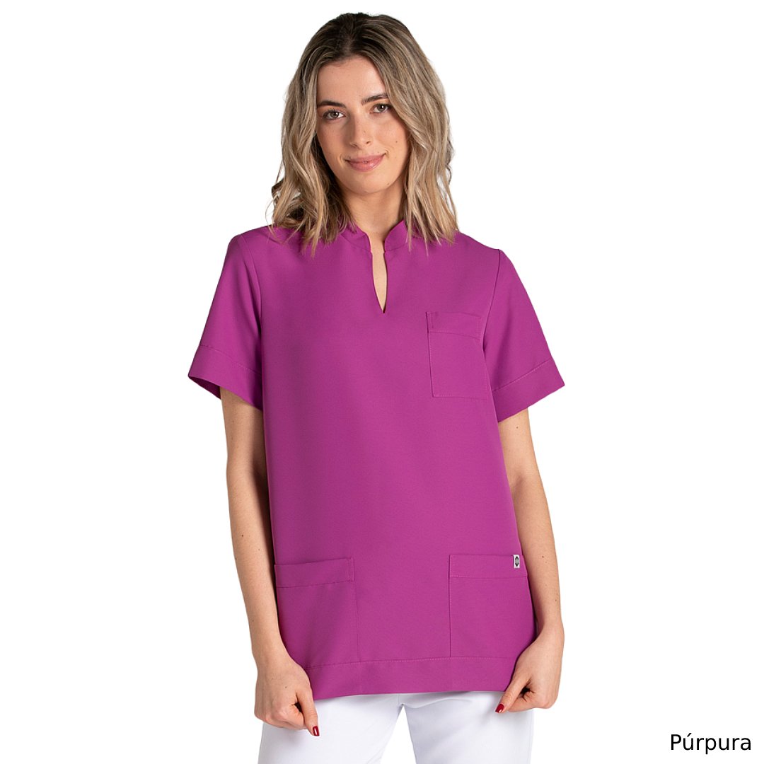 Veste manches courtes unisexe avec col mao ouvert, 3 poches. Plusieurs tailles et couleurs.
