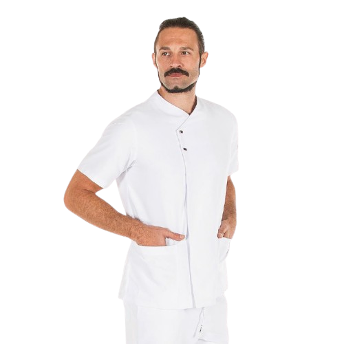Casaca sanitaria de manga corta para hombre, cierre cruzado. Varias tallas y colores Casaca sanitaria de manga corta para hombre, cierre cruzado. Varias tallas y colores