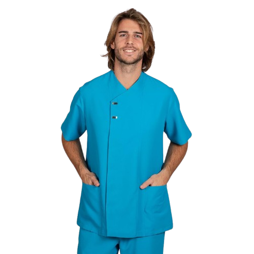 Casaca sanitaria de manga corta para hombre, cierre cruzado. Varias tallas y colores Casaca sanitaria de manga corta para hombre, cierre cruzado. Varias tallas y colores