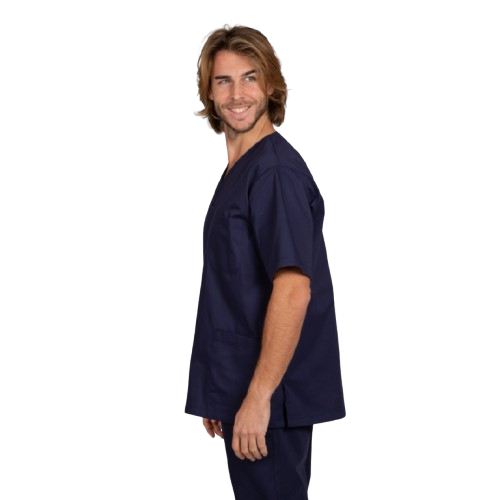 Blouse médicale unisexe à manches courtes, col en V. Plusieurs tailles et couleurs.
