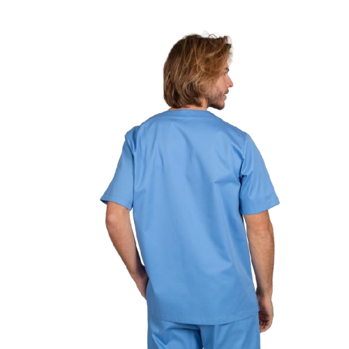 Blouse médicale unisexe à manches courtes, col en V. Plusieurs tailles et couleurs.