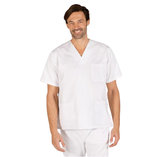 Casaca sanitaria de sarga unisex, color blanco. Varias tallas Casaca sanitaria de sarga unisex, color blanco. Varias tallas