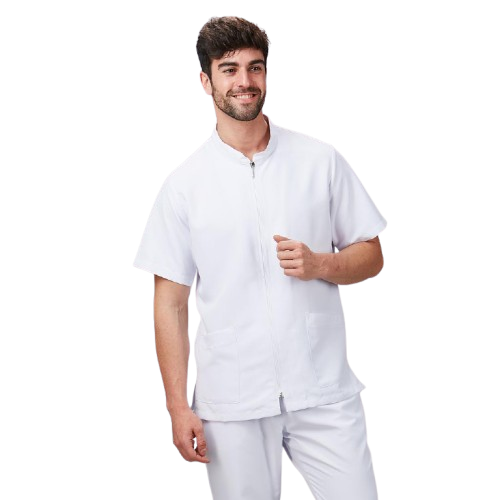Veste semi-ajustée à manches courtes pour homme, col mao. Plusieurs tailles et couleurs.