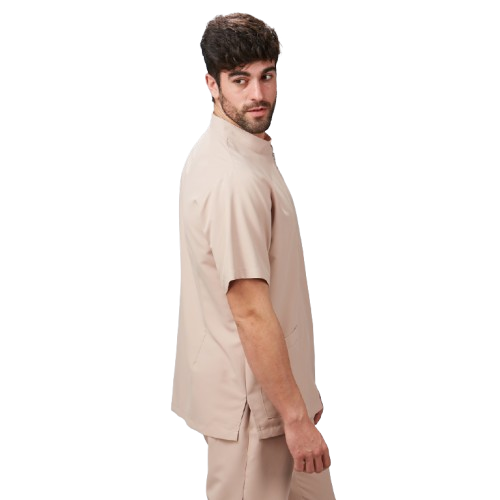 Veste semi-ajustée à manches courtes pour homme, col mao. Plusieurs tailles et couleurs.