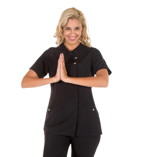 Semi-fitted short sleeve jacket for women, cross closure. Various sizes and colors.