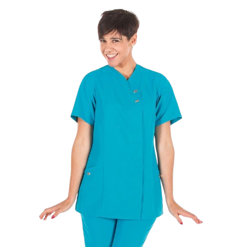 Semi-fitted short sleeve jacket for women, cross closure. Various sizes and colors.