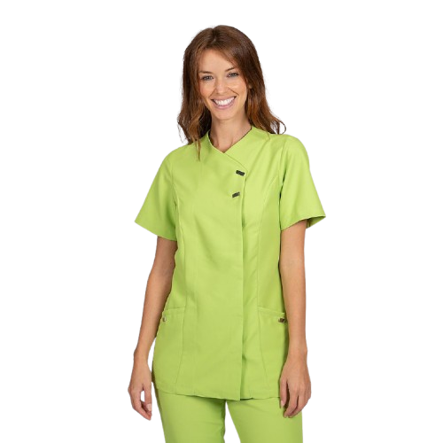 Semi-fitted short sleeve jacket for women, cross closure. Various sizes and colors.