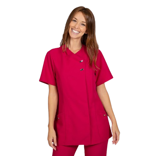 Semi-fitted short sleeve jacket for women, cross closure. Various sizes and colors.