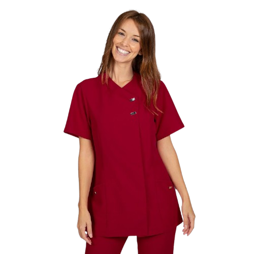 Semi-fitted short sleeve jacket for women, cross closure. Various sizes and colors.