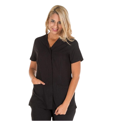 Semi-fitted short sleeve jacket for women, V-neck. Various sizes and colors.