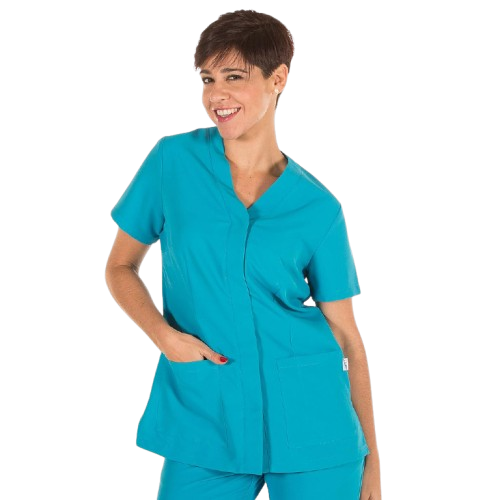 Semi-fitted short sleeve jacket for women, V-neck. Various sizes and colors.