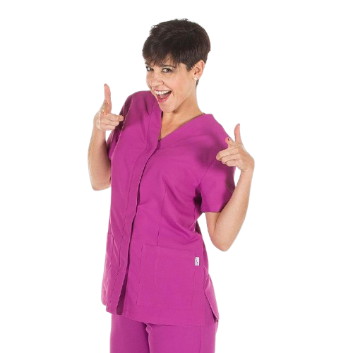 Semi-fitted short sleeve jacket for women, V-neck. Various sizes and colors.