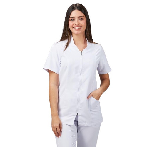 Veste semi-ajustée à manches courtes pour femme, col mao. Plusieurs tailles et couleurs
