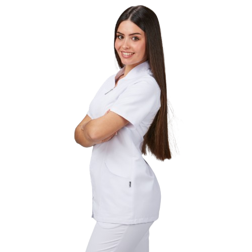 Veste semi-ajustée à manches courtes pour femme, col mao. Plusieurs tailles et couleurs