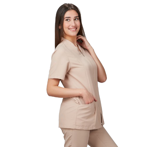 Veste semi-ajustée à manches courtes pour femme, col mao. Plusieurs tailles et couleurs