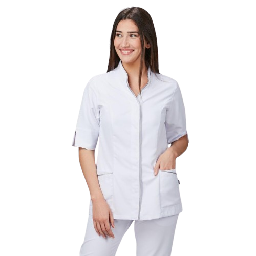 Semi-fitted short sleeve jacket for women. Various sizes and colors.