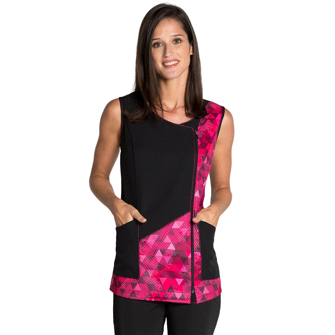 Casaca sin mangas para mujer con estampado de triángulos. Varias tallas y colores Casaca sin mangas para mujer con estampado de triángulos. Varias tallas y colores