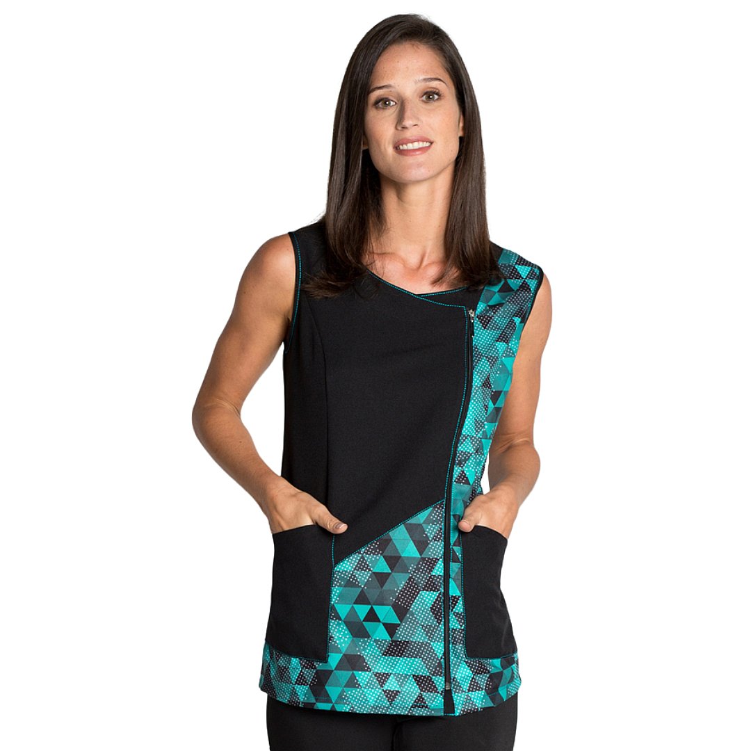 Casaca sin mangas para mujer con estampado de triángulos. Varias tallas y colores Casaca sin mangas para mujer con estampado de triángulos. Varias tallas y colores