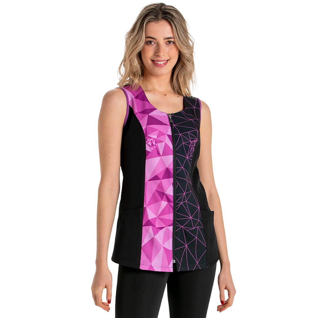 Casaca sin mangas para mujer con estampado geométrico. Varias tallas Casaca sin mangas para mujer con estampado geométrico. Varias tallas