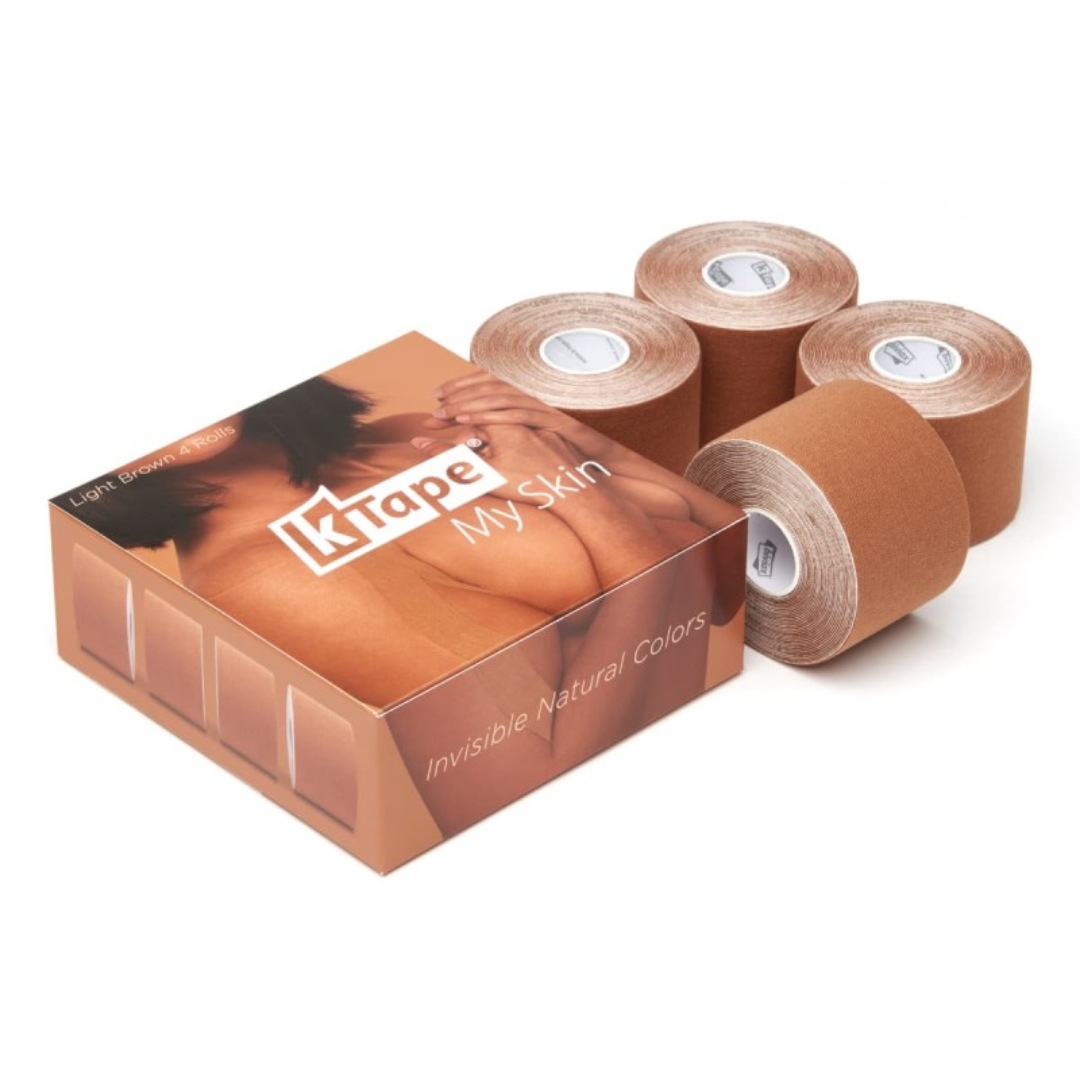 Cinta kinesiológica K-Tape® My Skin, 50 mm x 5 m. Color marrón claro. Caja de 4 unidades Cinta kinesiológica K-Tape® My Skin, 50 mm x 5 m. Color marrón claro. Caja de 4 unidades