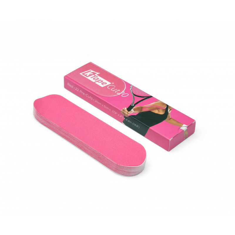 Cinta kinesiológica precortada K-Tape® Cut, 20 x 5 cm. Color rojo. Caja de 22 unidades Cinta kinesiológica precortada K-Tape® Cut, 20 x 5 cm. Color rojo. Caja de 22 unidades