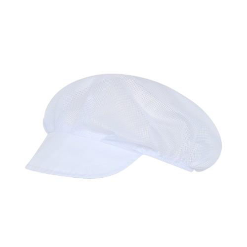 Cofia unisex blanca de rejilla con visera, talla única. Caja de 10 unidades Cofia unisex blanca de rejilla con visera, talla única. Caja de 10 unidades