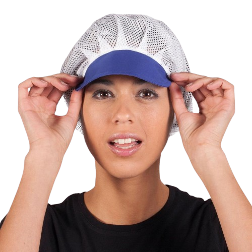 Cofia unisex de rejilla blanca, talla única. Varios colores de visera. Caja de 10 unidades Cofia unisex de rejilla blanca, talla única. Varios colores de visera. Caja de 10 unidades