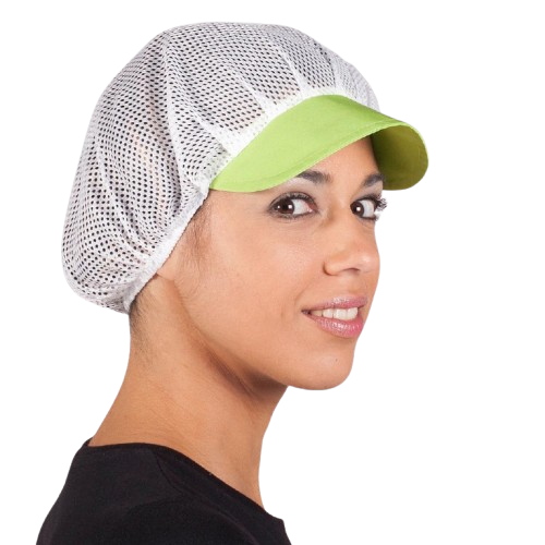 Cofia unisex de rejilla blanca, talla única. Varios colores de visera. Caja de 10 unidades Cofia unisex de rejilla blanca, talla única. Varios colores de visera. Caja de 10 unidades