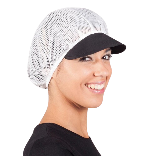 Cofia unisex de rejilla blanca, talla única. Varios colores de visera. Caja de 10 unidades Cofia unisex de rejilla blanca, talla única. Varios colores de visera. Caja de 10 unidades